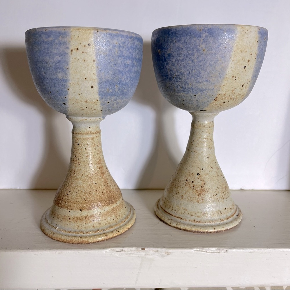Ceramic Handmade Chalice Goblet Wine Glasses Set Of 2